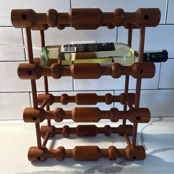 Vintage MCM Danish Teak Nissen Langaa 3 or 4 Bottle Wine Holder Signed - Picture 2 of 10